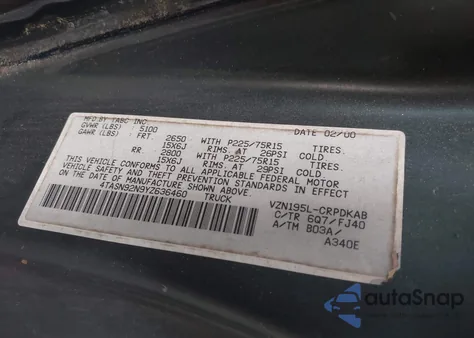 2000 Toyota Tacoma Prerunner V6 z USA, uszkodzony, nr VIN 4TASN92N9YZ636460